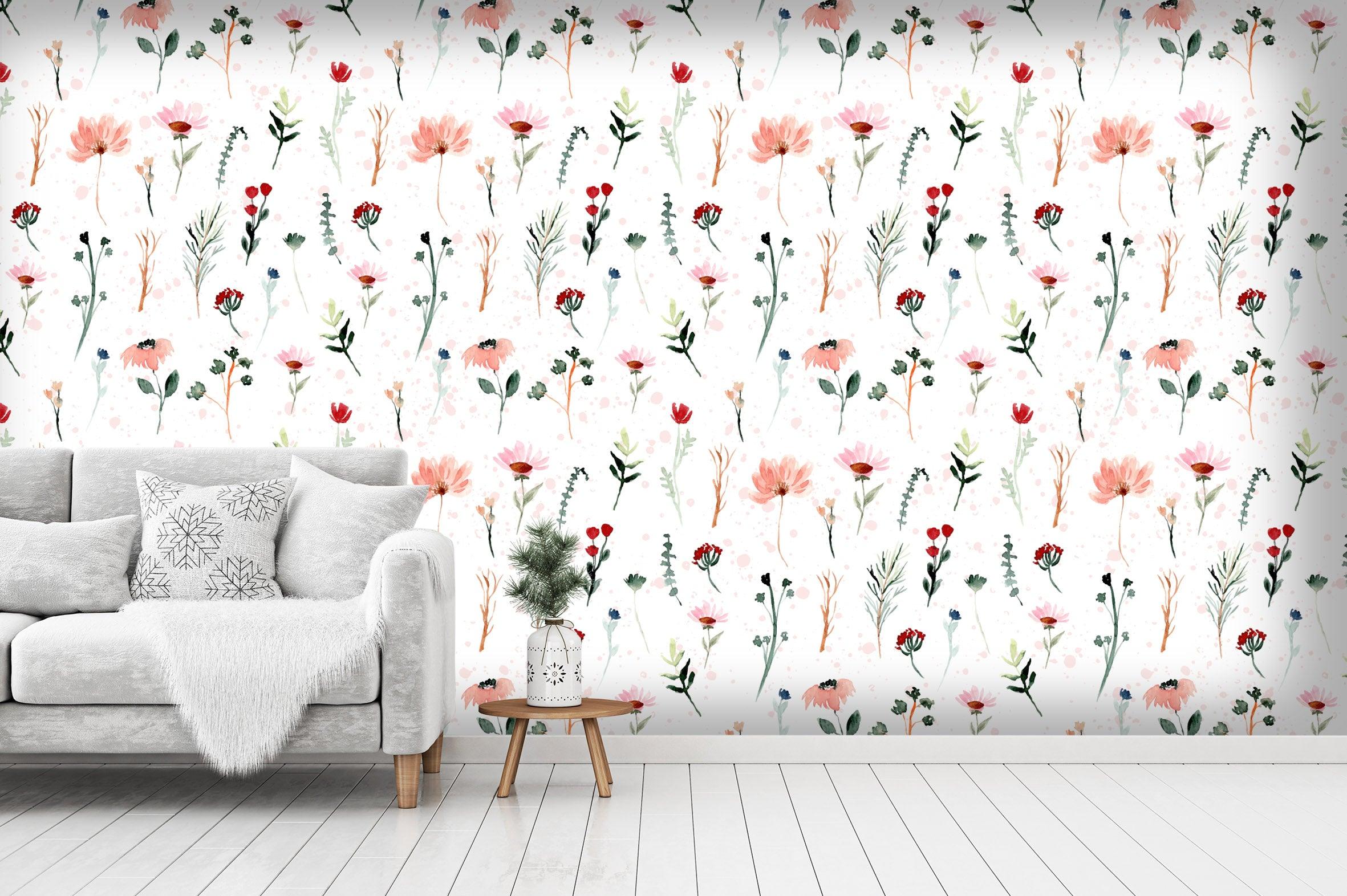 3D Pink Floral White Background Wall Mural Wallpaper 13- Jess Art Decoration