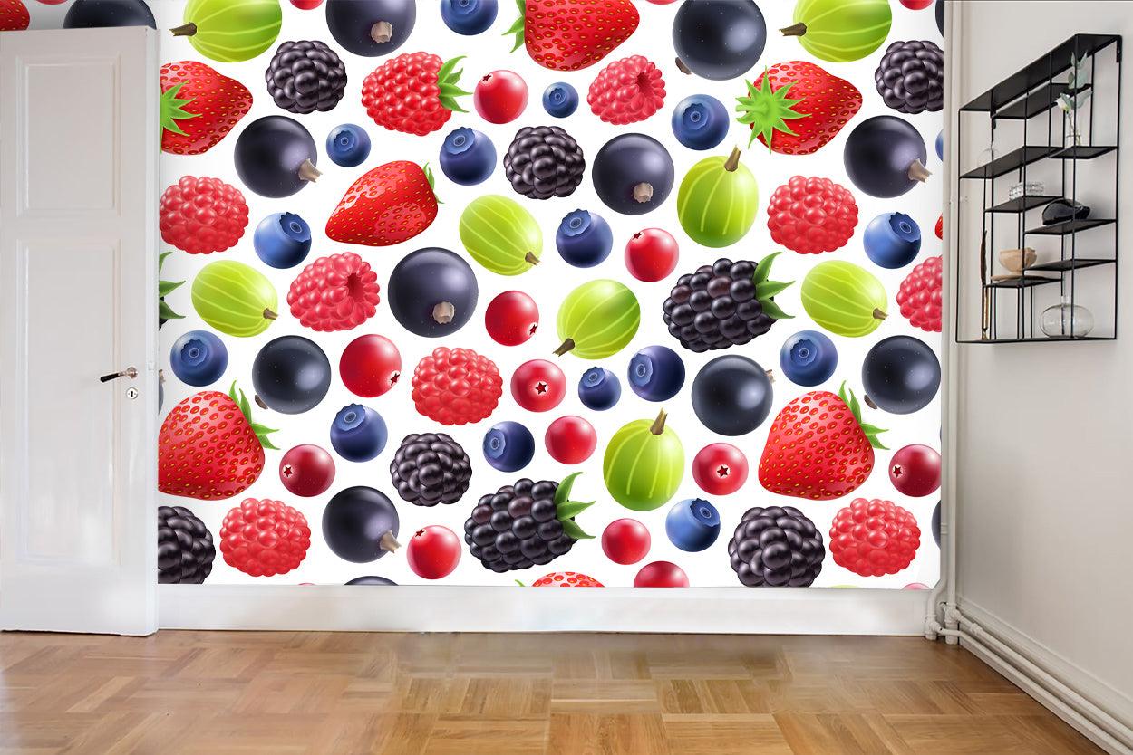 3D Fruits Blueberry Mulberry Strawberry Wall Mural Wallpaper 70- Jess Art Decoration