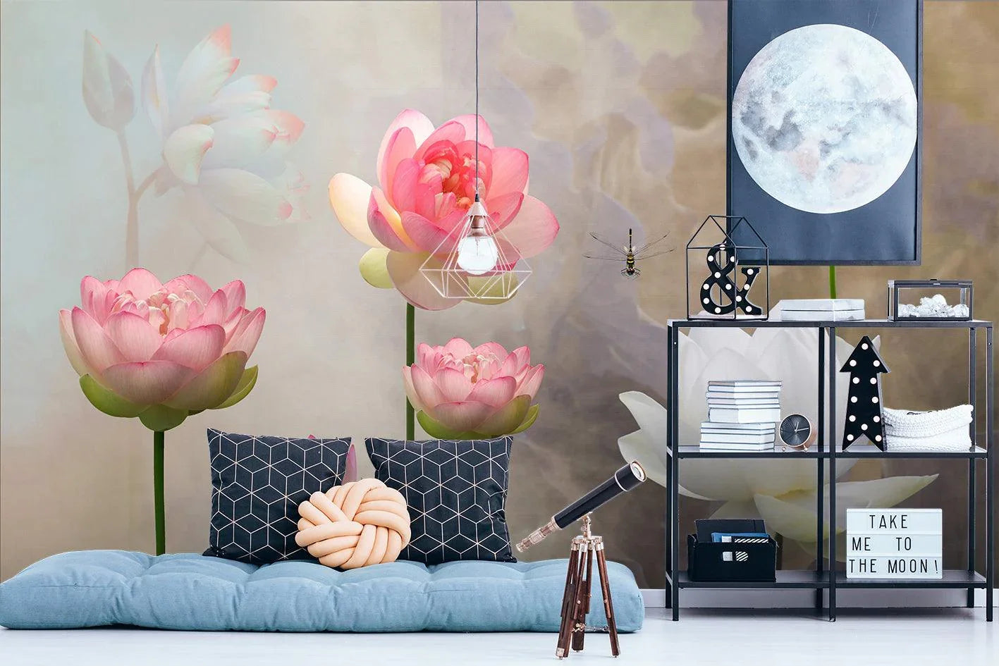 3D Lotus Dragonfly Wall Mural Wallpaper SF44- Jess Art Decoration