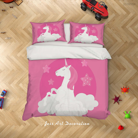 3D Pink Unicorn Quilt Cover Set Bedding Set Duvet Cover Pillowcases SF253- Jess Art Decoration