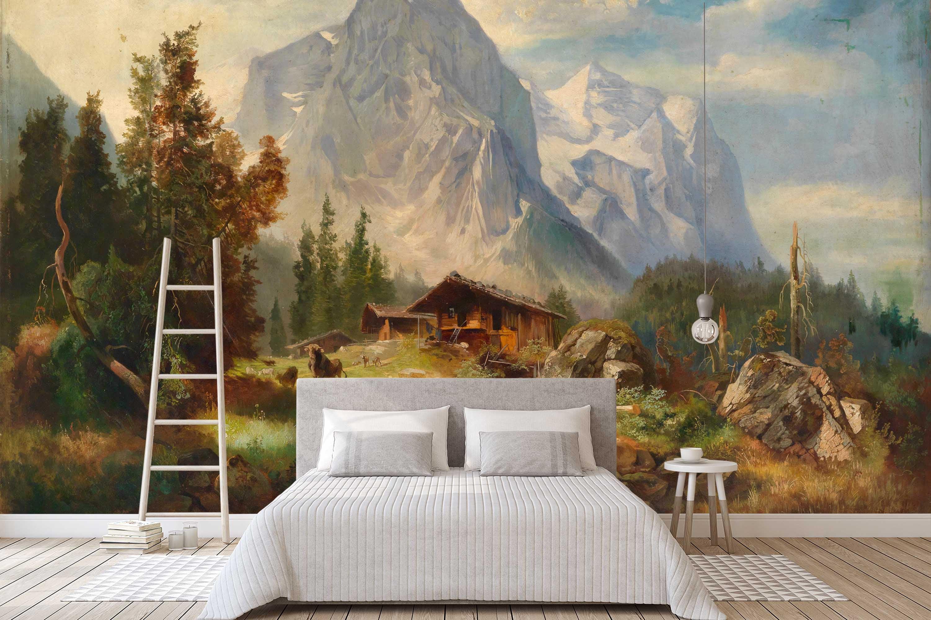 3D alpine cabin oil painting wall mural wallpaper 29- Jess Art Decoration