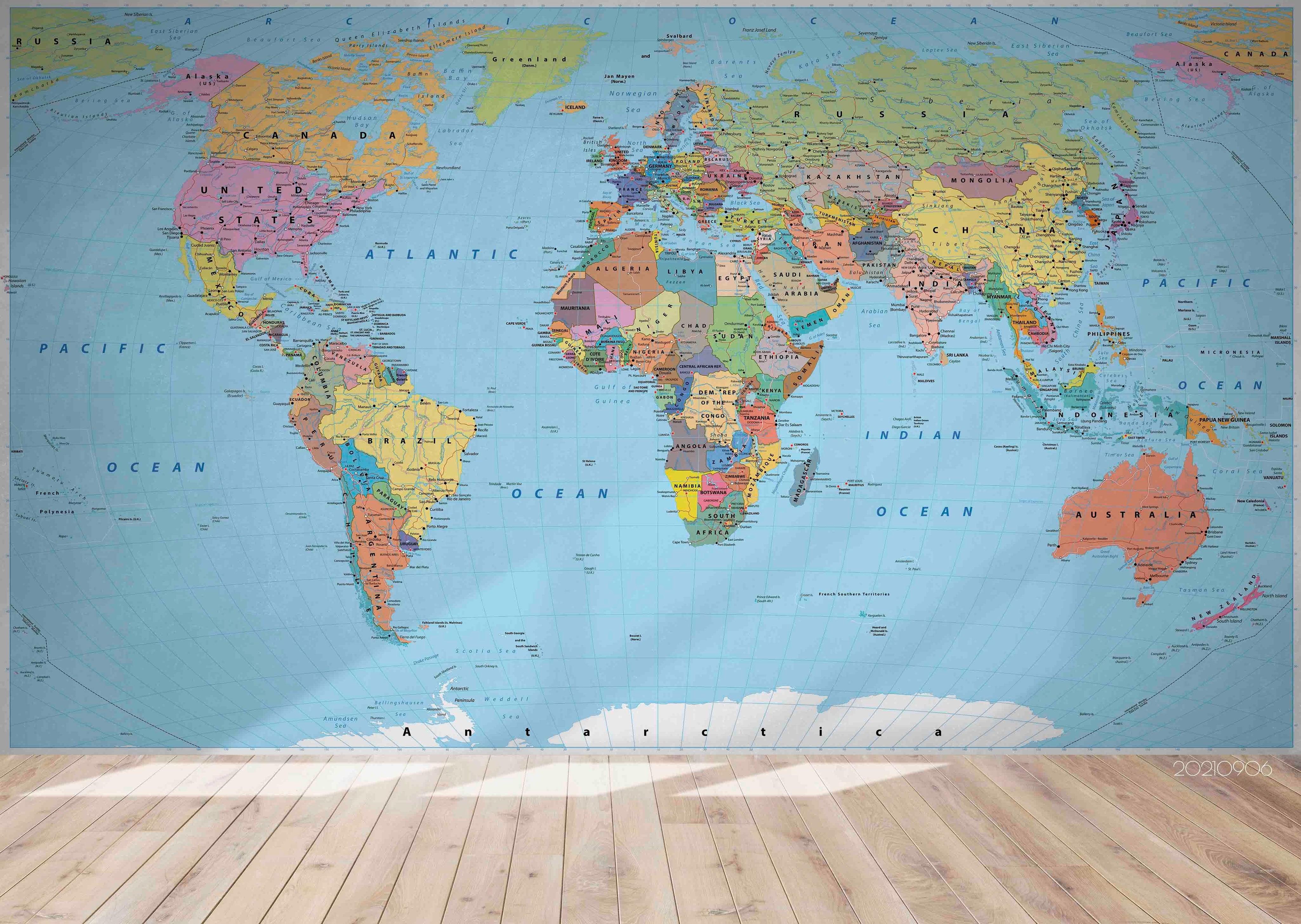 3D Blue World Map Wall Mural Wallpaper LQH 614- Jess Art Decoration