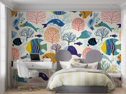 3D Cartoon Ocean Fish Coral Pattern Wall Mural Wallpaper GD 1199- Jess Art Decoration