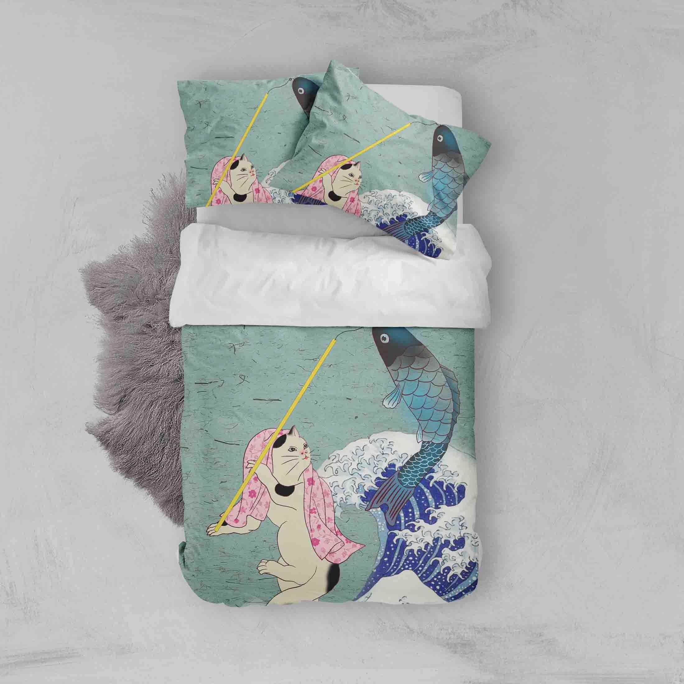 3D Abstract Blue Carp Quilt Cover Set Bedding Set Pillowcases 53- Jess Art Decoration
