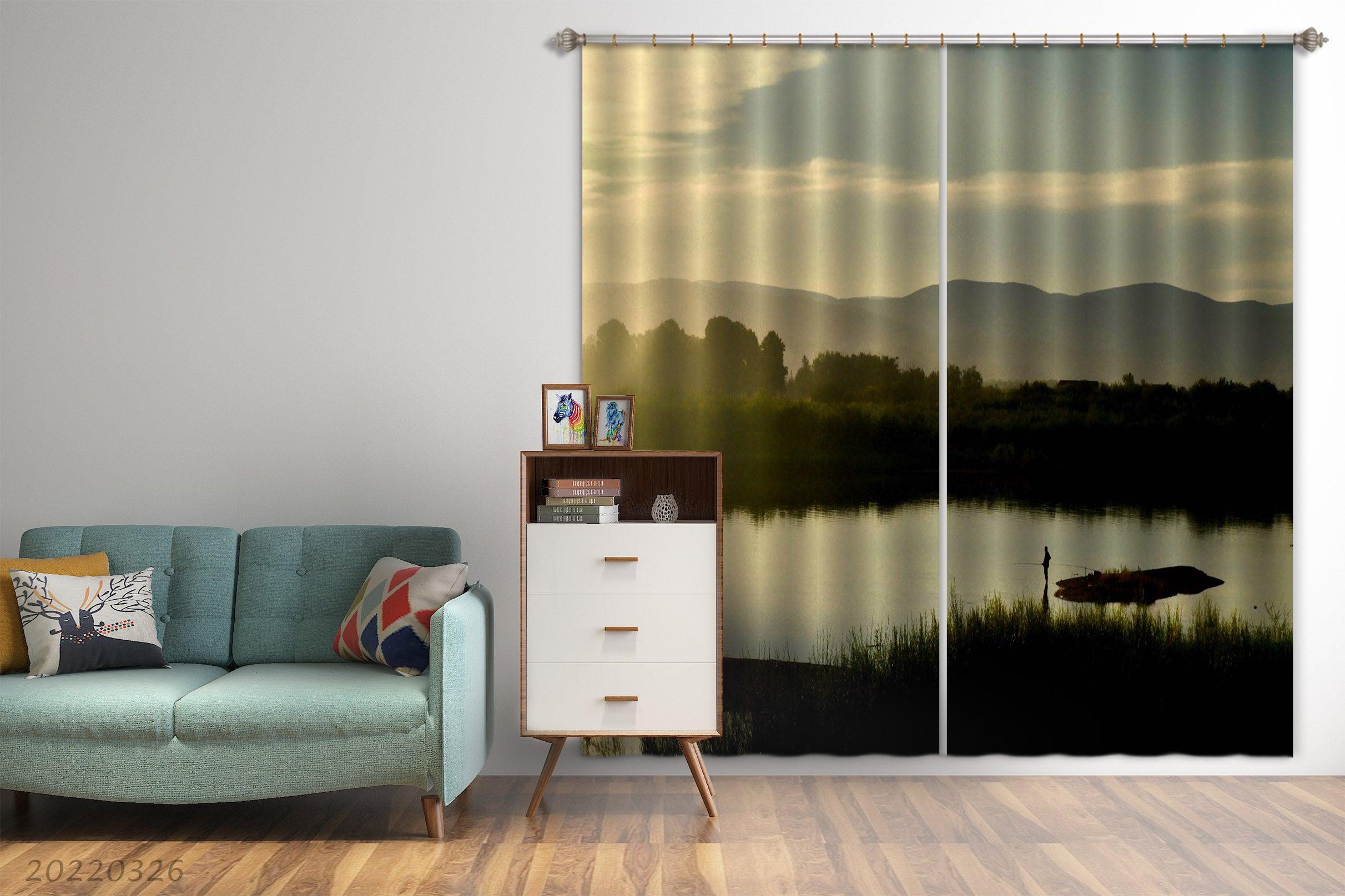 3D Landscape River Woods Dusk Curtains and Drapes GD 2975- Jess Art Decoration