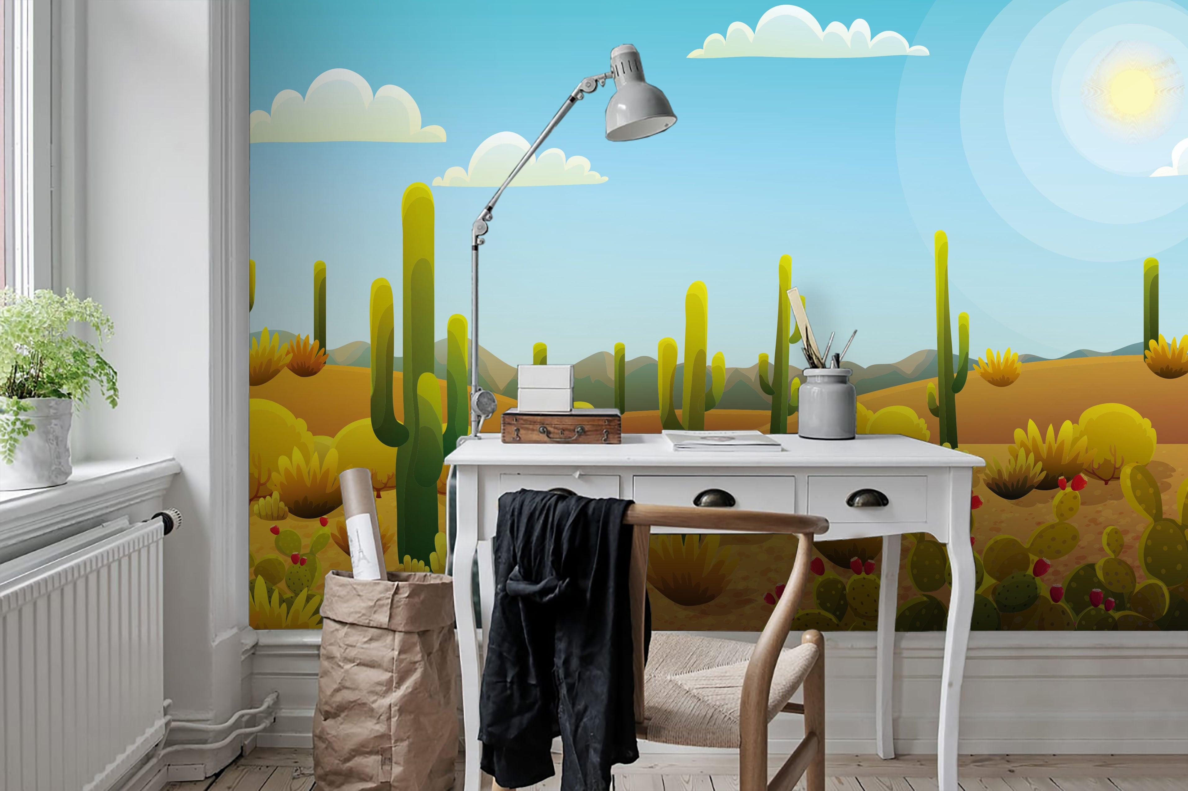 3D Cartoon Desert Cactus Wall Mural Wallpaper 85- Jess Art Decoration
