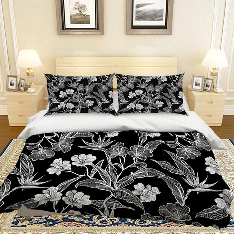 3D Black Flowers Quilt Cover Set Bedding Set Pillowcases 41- Jess Art Decoration
