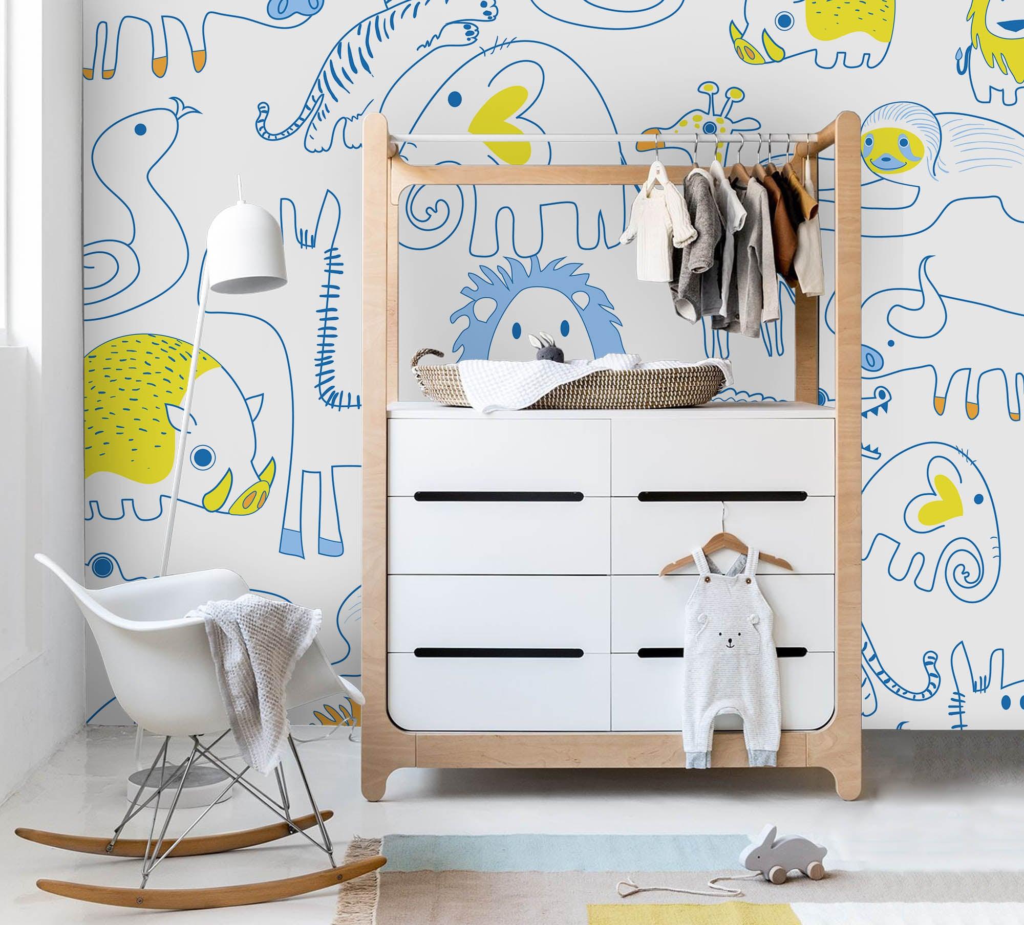 3D Cartoon Elephant Lion Wall Mural Wallpaper A161 LQH- Jess Art Decoration