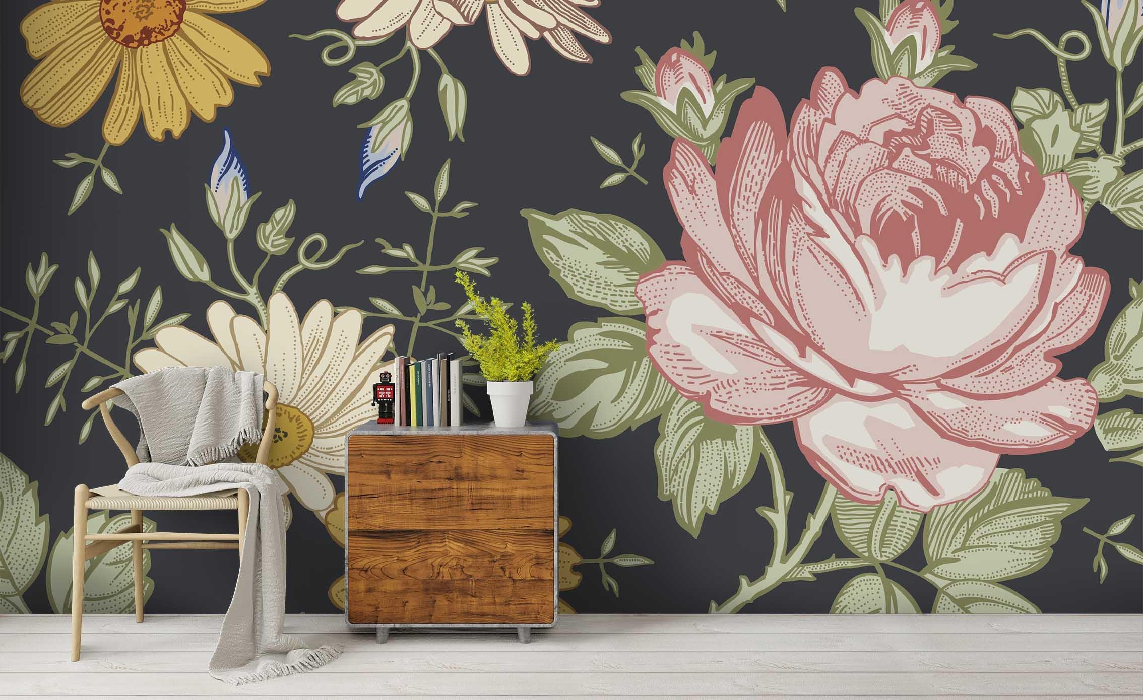 3D Retro Pink Floral Wall Mural Wallpaper 3 LQH- Jess Art Decoration