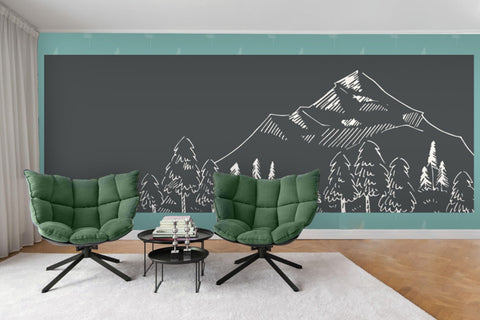 3D blue black mountains trees wall mural wallpaper 09- Jess Art Decoration