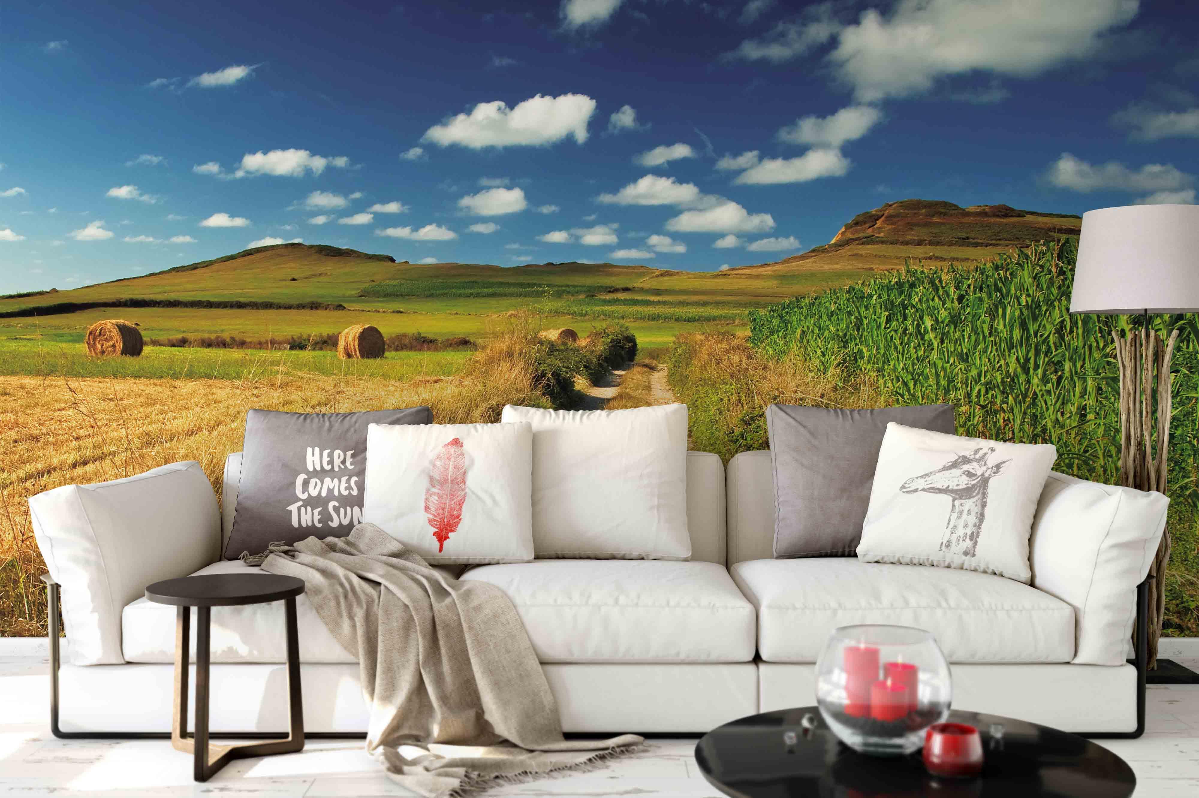 3D Sky Grassland Haystack Field Hill Wall Mural Wallpaper 122- Jess Art Decoration