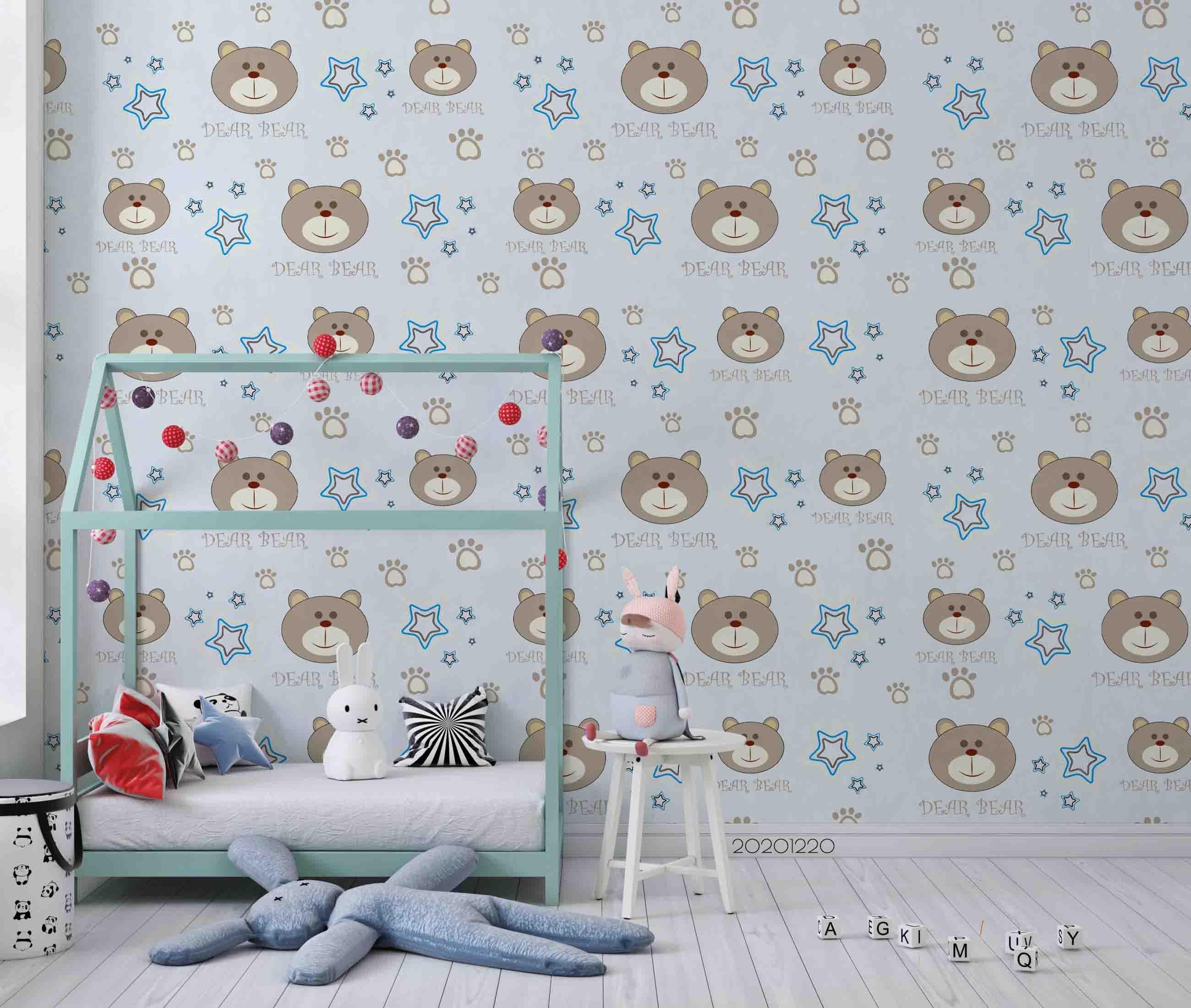 3D Hand Drawn Animal Bear Blue Wall Mural Wallpaper LQH 96- Jess Art Decoration