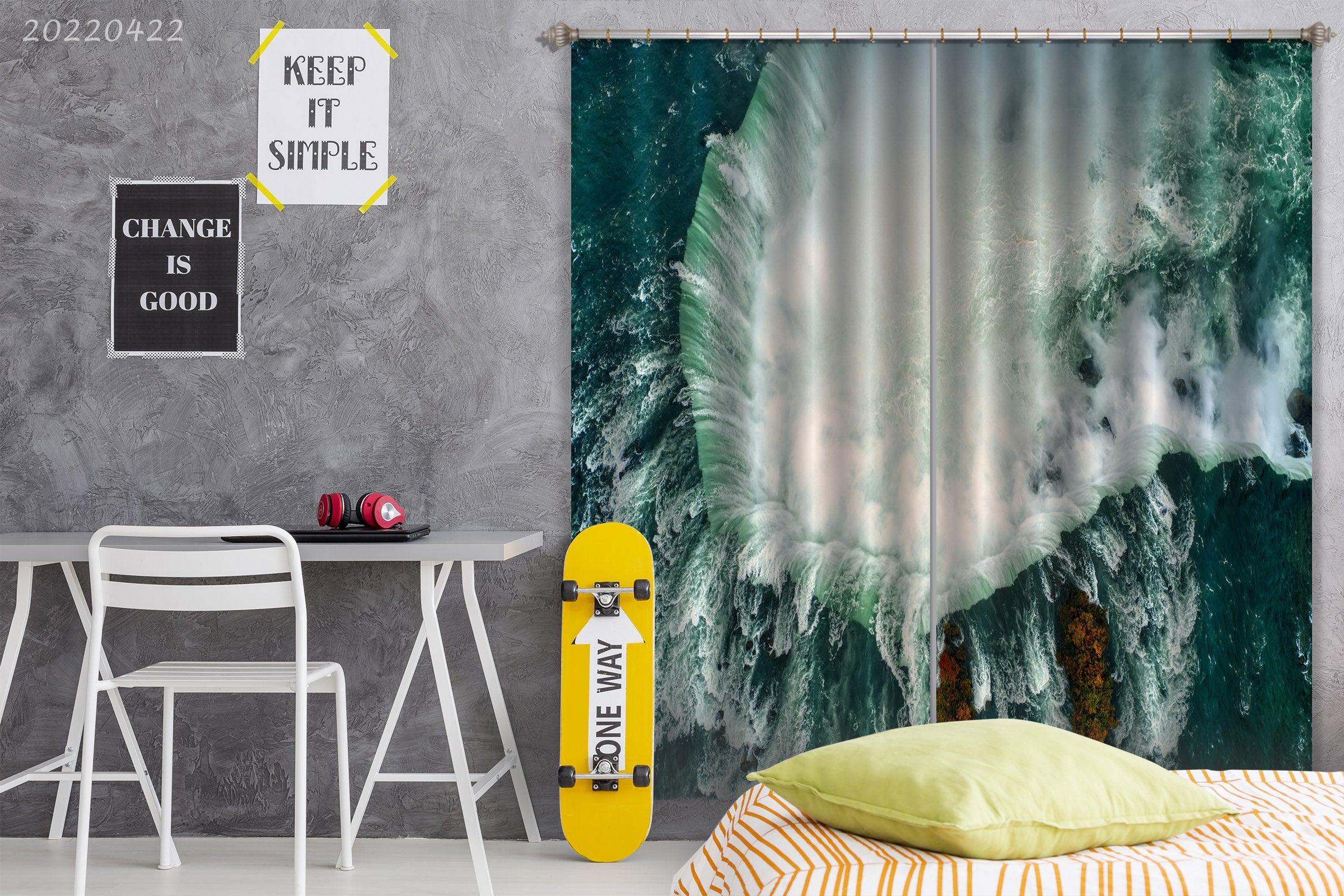 3D Aerial View Ocean Wave Landscape Curtains and Drapes GD 4176- Jess Art Decoration
