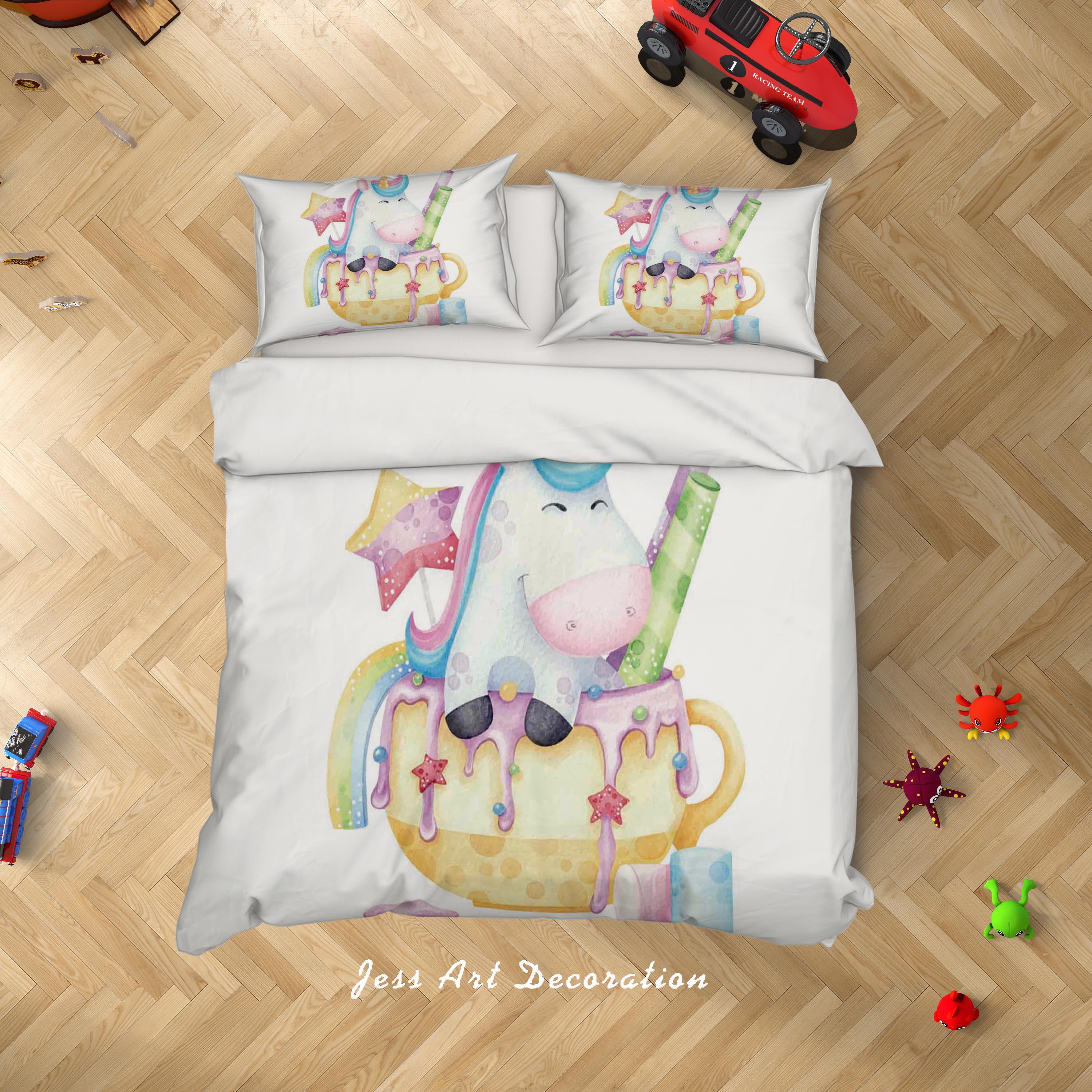 3D White Cup Unicorn Quilt Cover Set Bedding Set Duvet Cover Pillowcases SF22- Jess Art Decoration