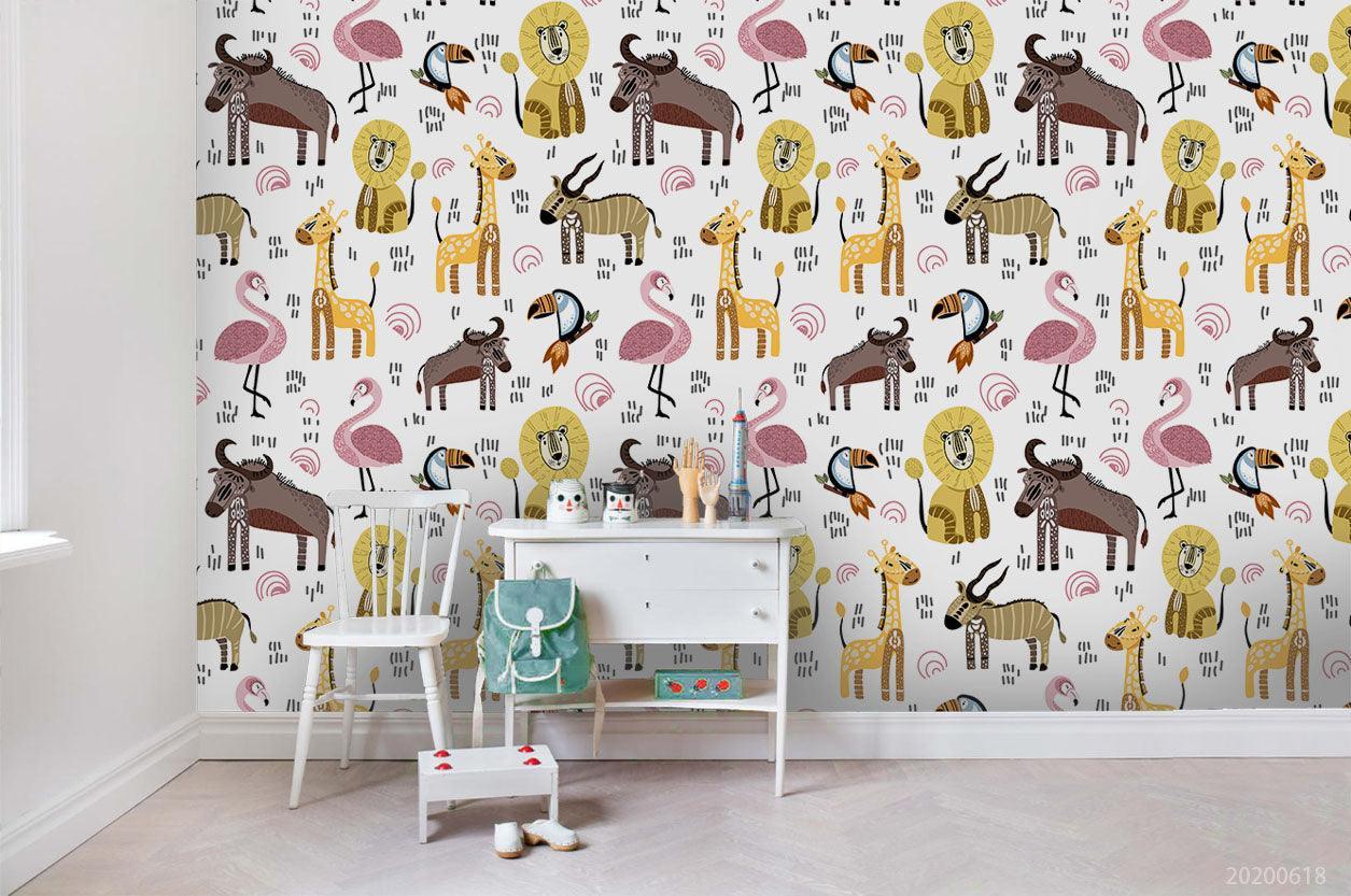 3D Cartoon Animal Pattern Wall Mural Wallpaper A168 LQH- Jess Art Decoration