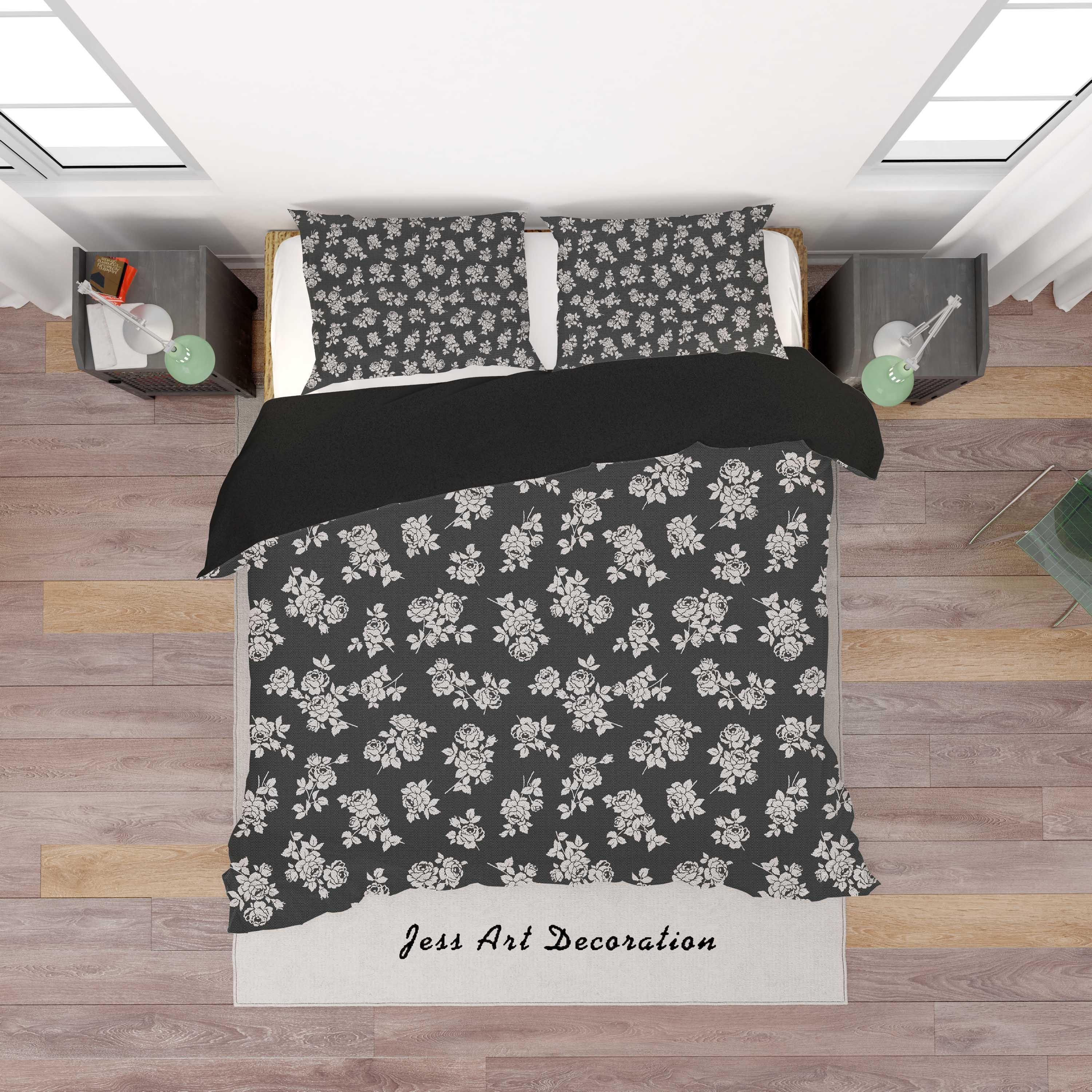 3D Black Rose Floral Quilt Cover Set Bedding Set Duvet Cover Pillowcases SF129- Jess Art Decoration