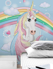 3D Unicorn Rainbow Clouds Wall Mural Wallpaper 104- Jess Art Decoration