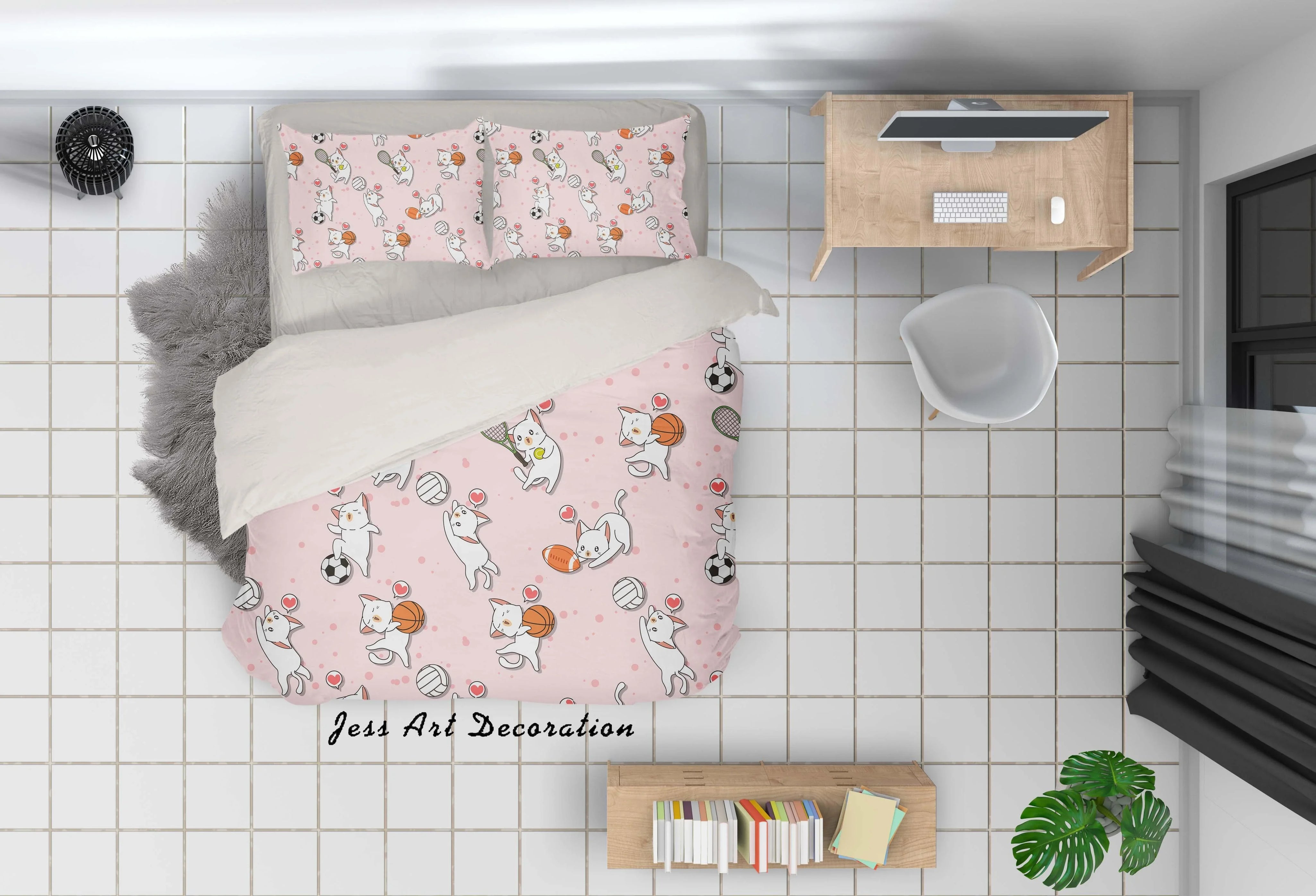 3D Cartoon Cat Playing Ball Pattern Quilt Cover Set Bedding Set Duvet Cover Pillowcases WJ 6876- Jess Art Decoration