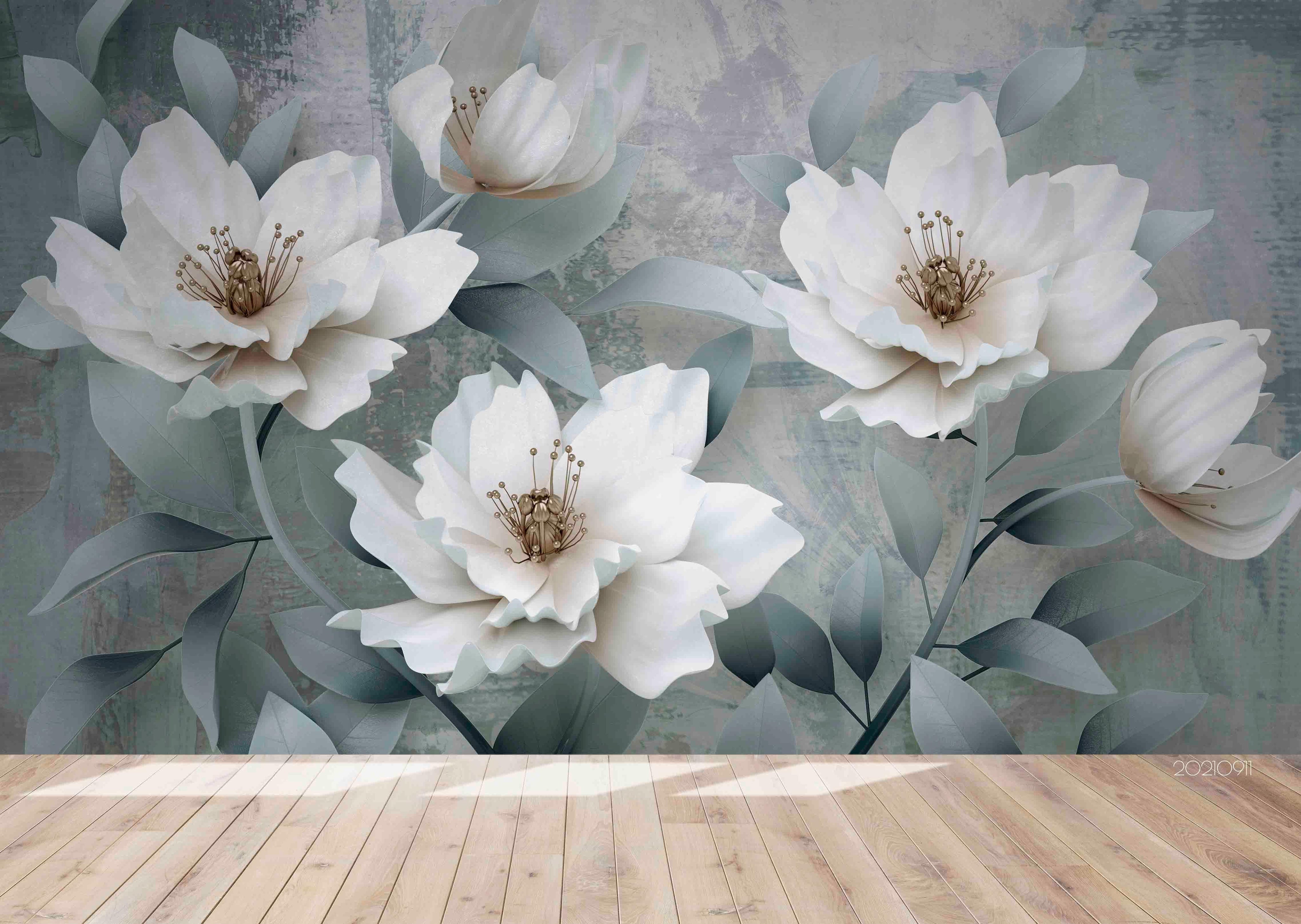 3D Hand Drawn Floral Leaves Wall Mural Wallpaper LQH 735- Jess Art Decoration