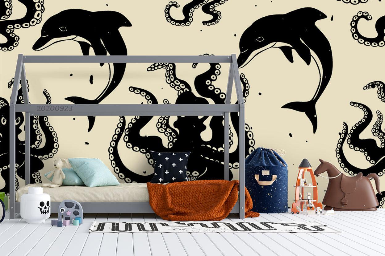 3D Nice Pattern Octopus Dolphins Wall Mural Wallpaper WJ 3116- Jess Art Decoration