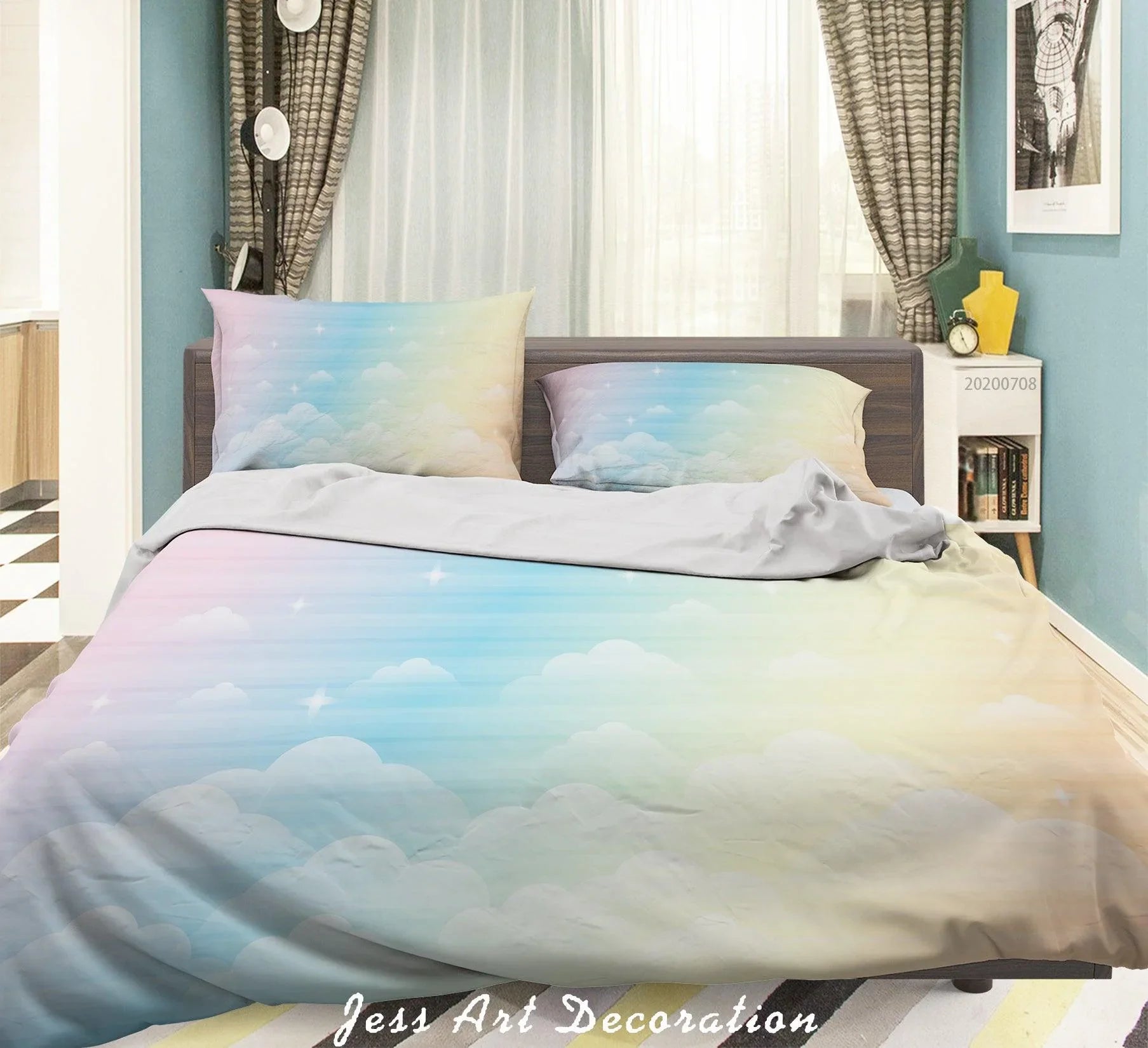 3D Sky Clouds Star Quilt Cover Set Bedding Set Duvet Cover Pillowcases SF74- Jess Art Decoration