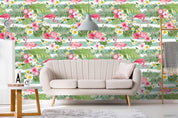 3D Floral Flamingo Stripe Wall Mural Wallpaper LXL 401- Jess Art Decoration