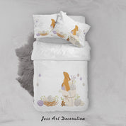 3D White Rabbit Eggs Floral Quilt Cover Set Bedding Set Duvet Cover Pillowcases SF61- Jess Art Decoration