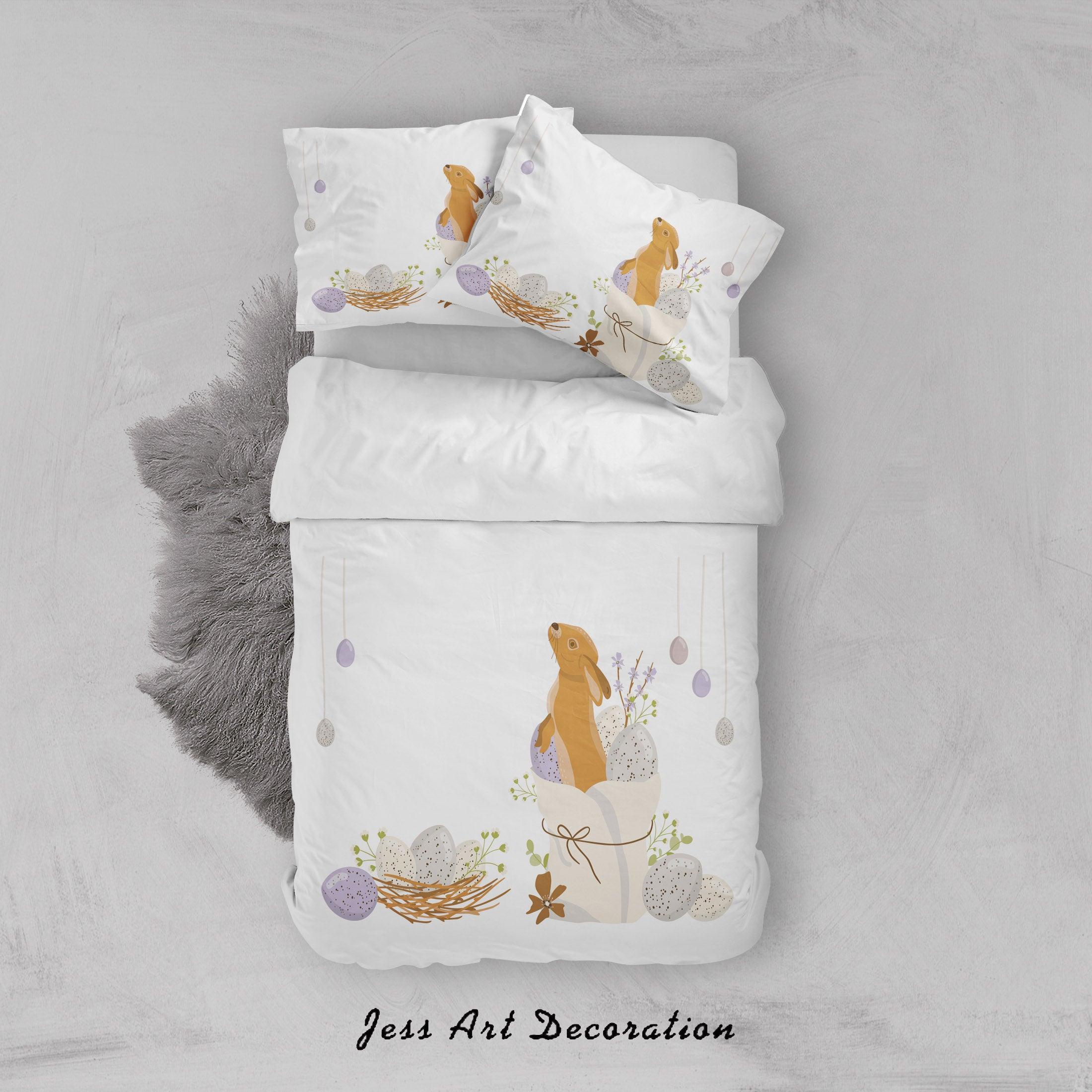 3D White Rabbit Eggs Floral Quilt Cover Set Bedding Set Duvet Cover Pillowcases SF61- Jess Art Decoration