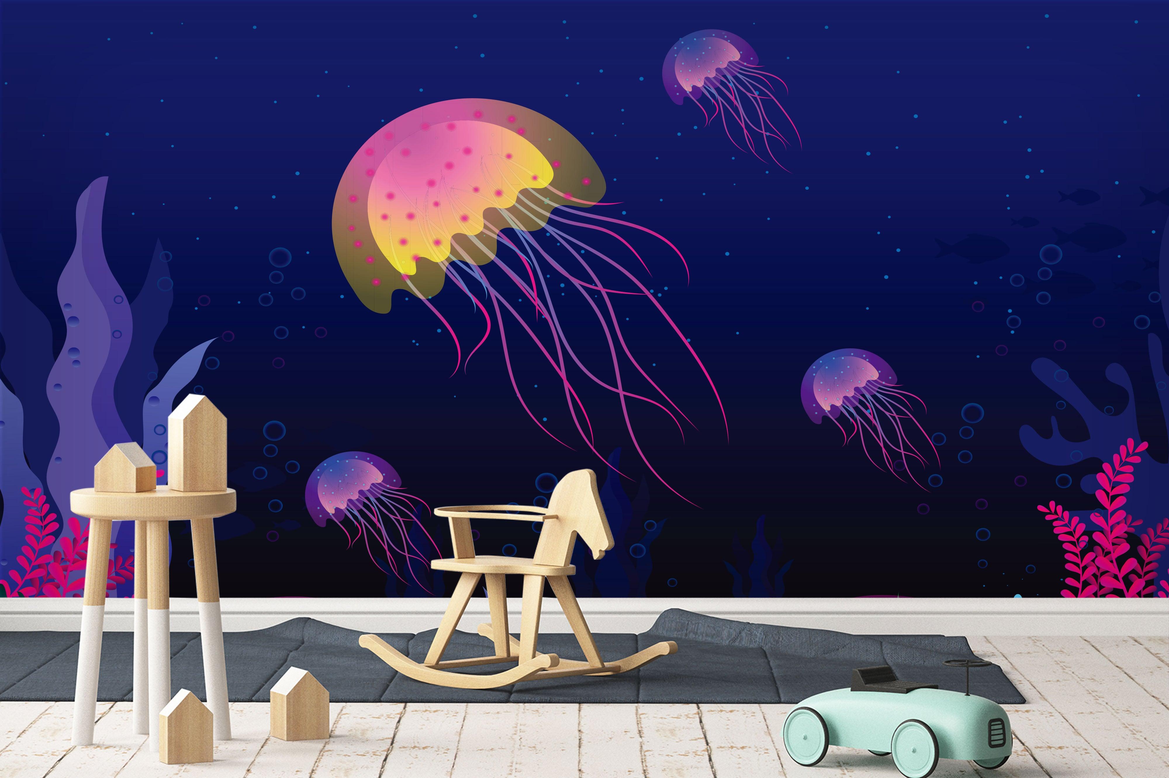 3D Jellyfish Seaweed Wall Mural Wallpaper 14- Jess Art Decoration