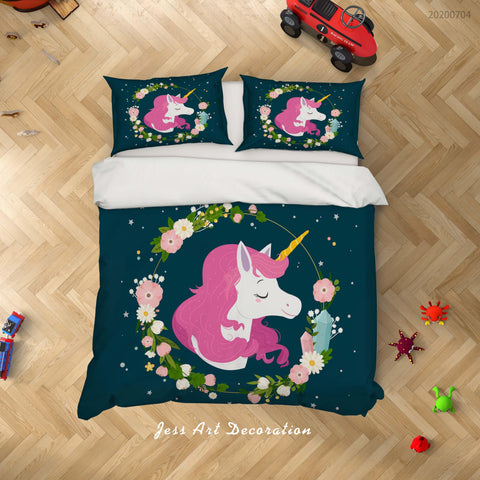 3D Floral Unicorn Quilt Cover Set Bedding Set Duvet Cover Pillowcases SF250- Jess Art Decoration