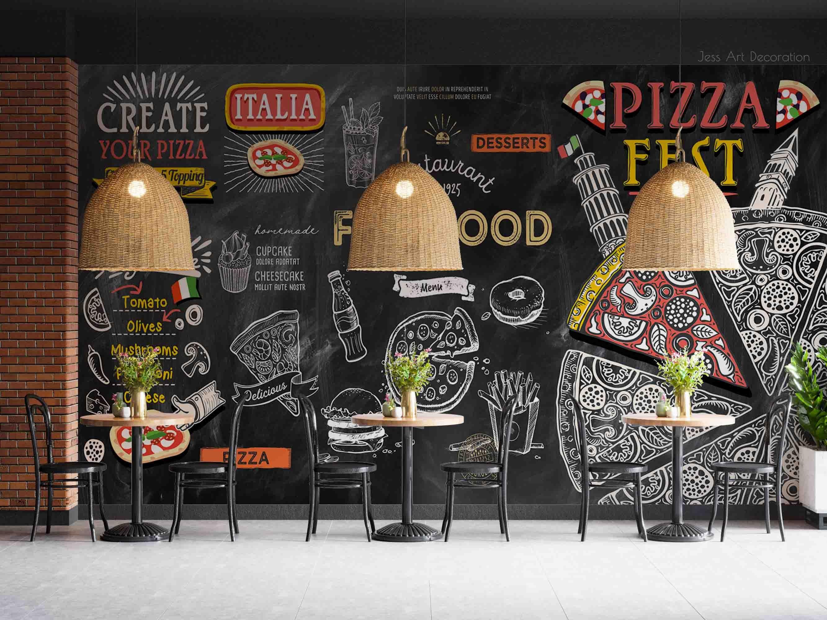 3D Fast Food Pizza Alphabet Soda Wall Mural Wallpaper GD 2641- Jess Art Decoration