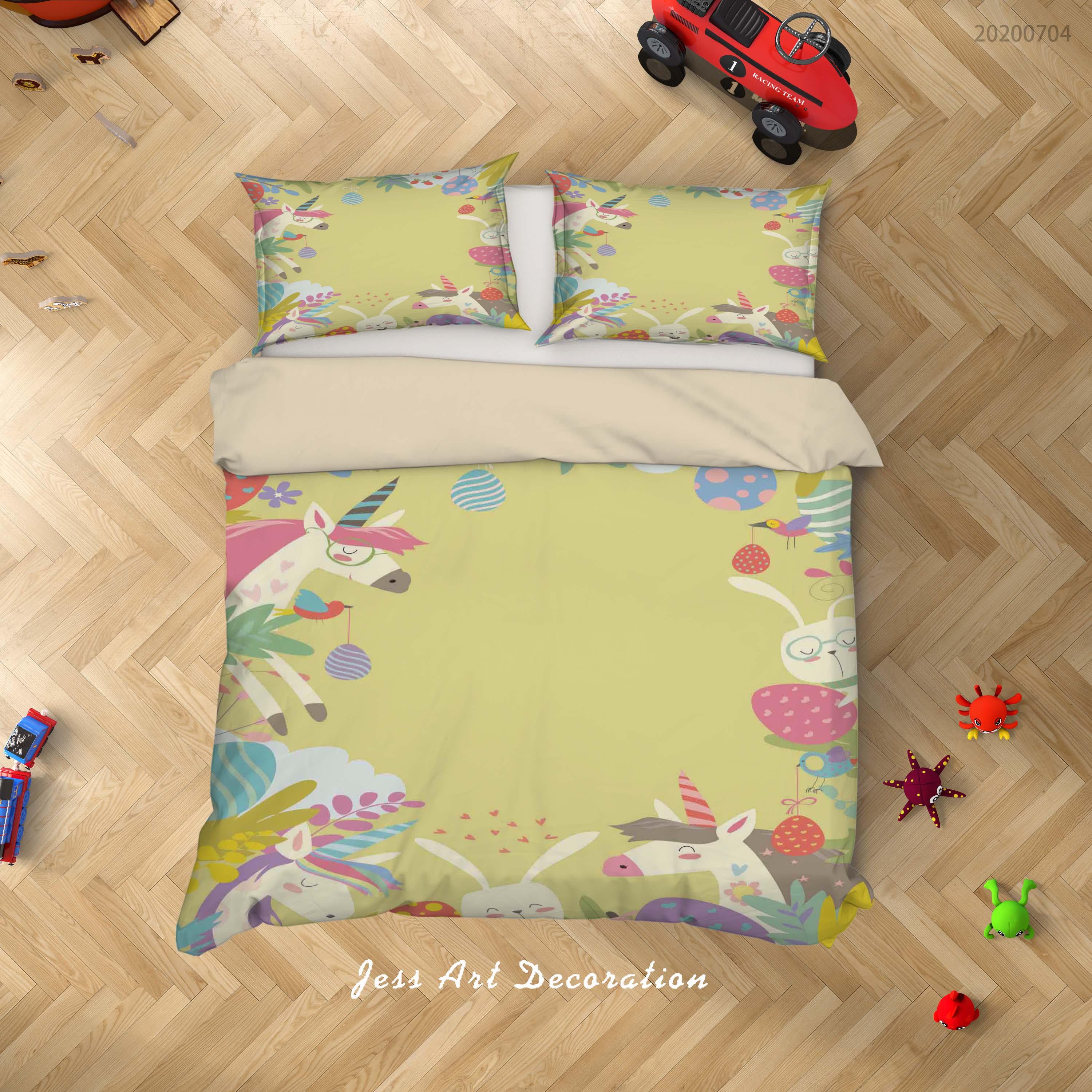 3D Yellow Unicorn Quilt Cover Set Bedding Set Duvet Cover Pillowcases SF216- Jess Art Decoration