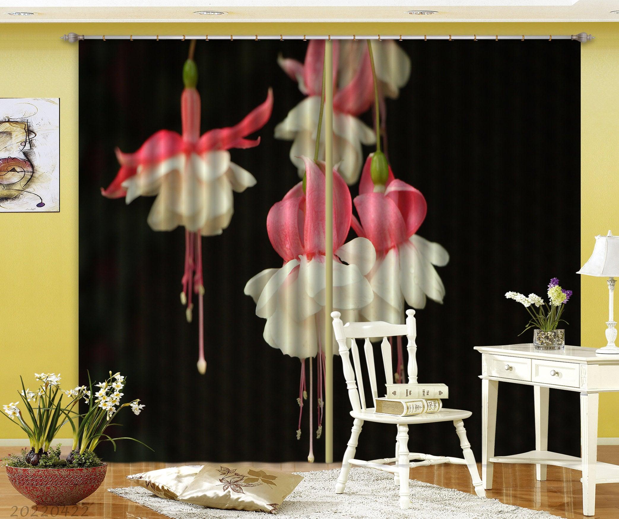 3D Fuchsia Flower Black Background Curtains and Drapes GD 4235- Jess Art Decoration