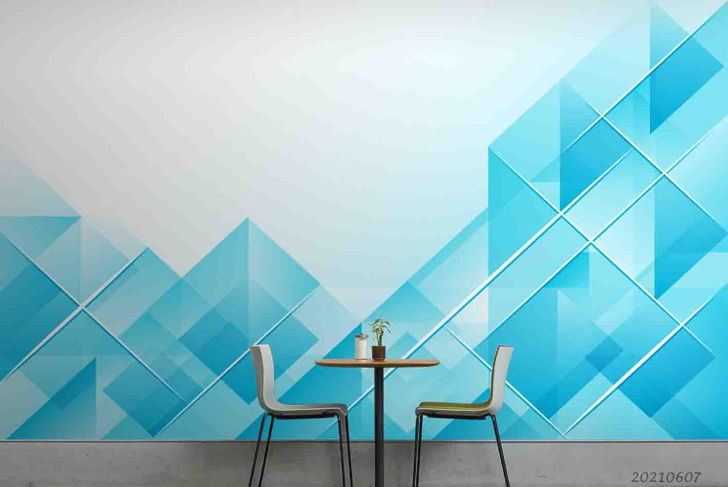 3D  Blue Crystal  Geometry Stack Splice Wall Mural Wallpaper SWW1054- Jess Art Decoration