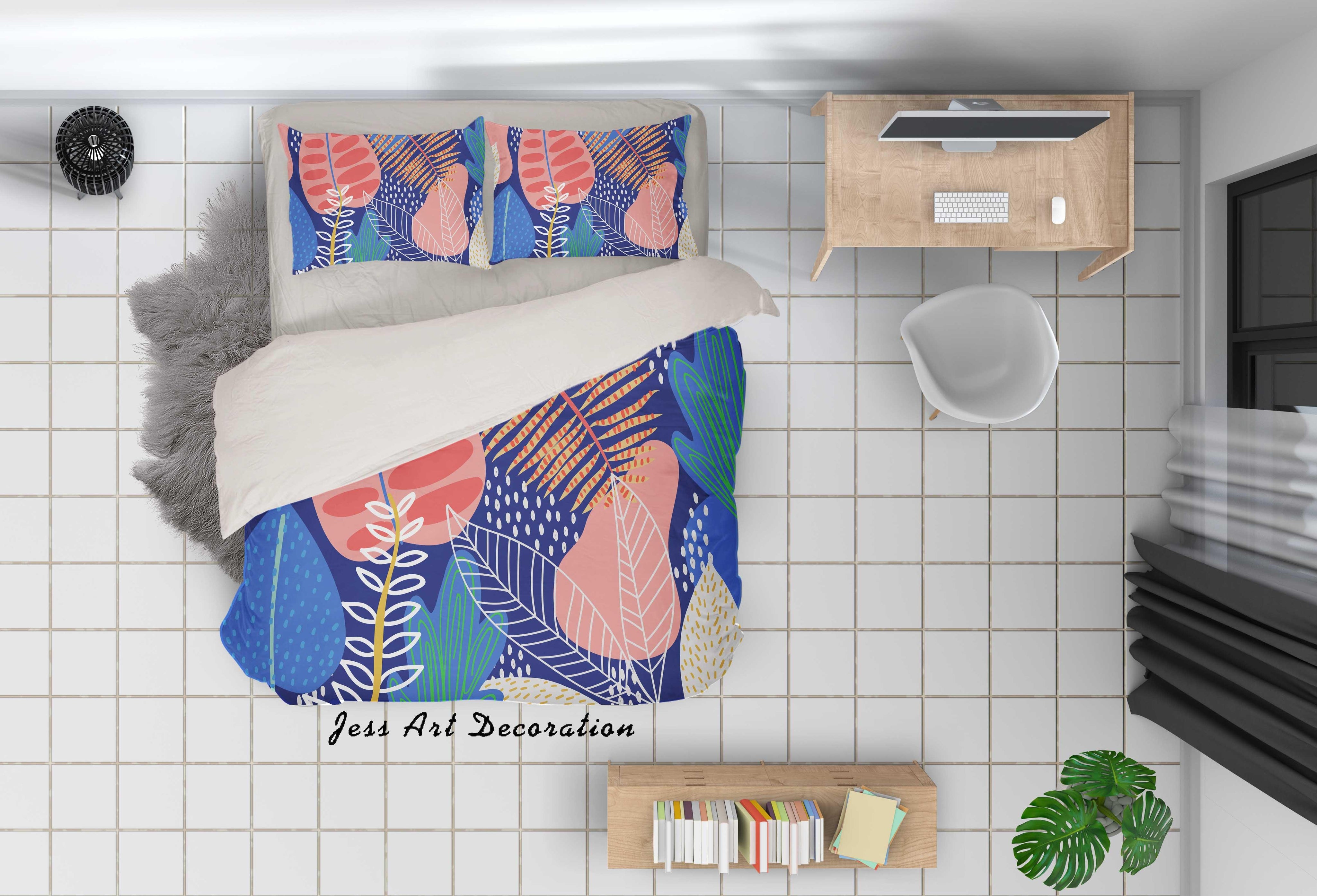 3D Abstract Leaf Blue Quilt Cover Set Bedding Set Duvet Cover Pillowcases A037 LQH- Jess Art Decoration