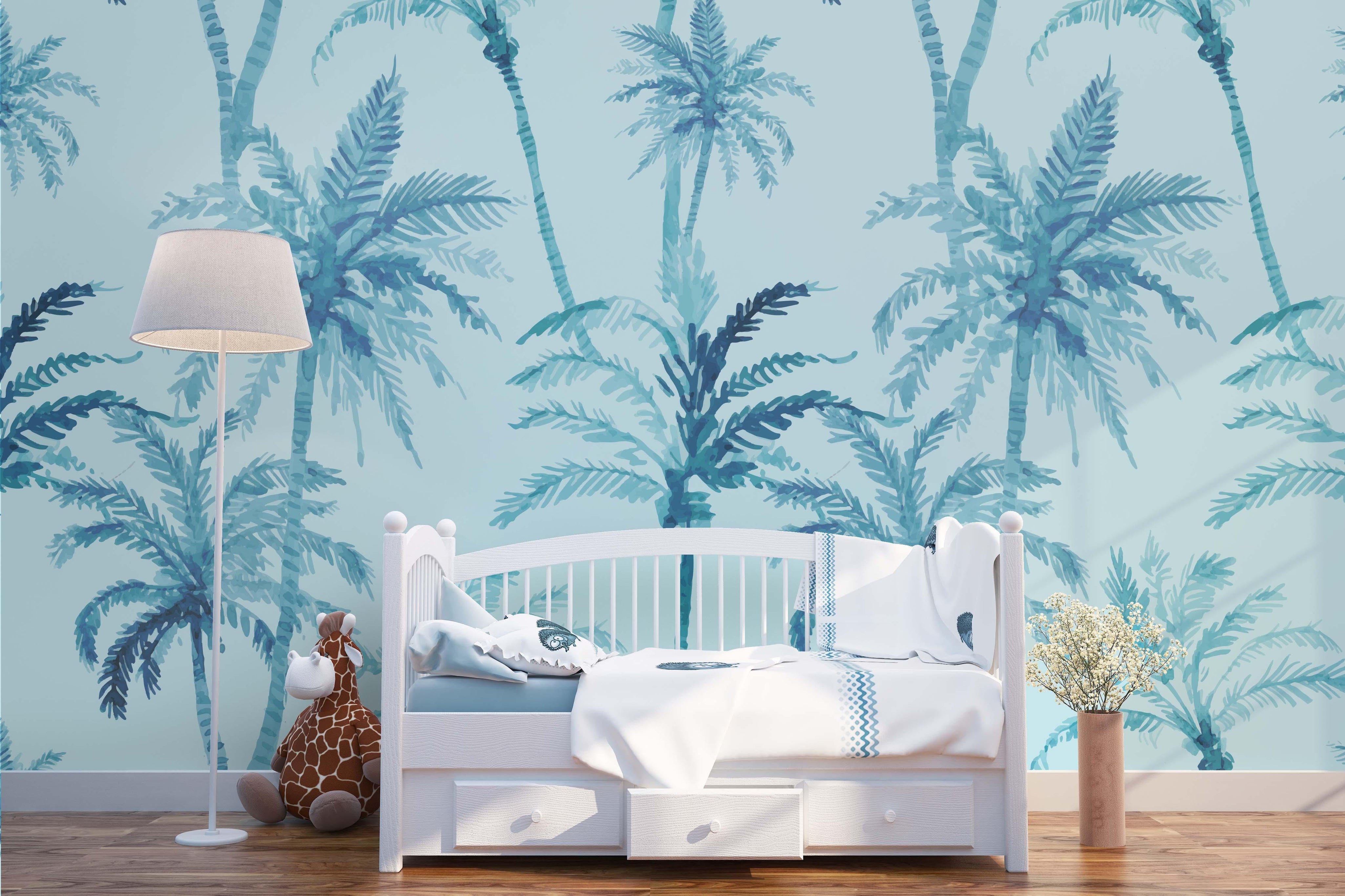 3D Blue Coconut Tree Wall Mural Wallpaper 180- Jess Art Decoration