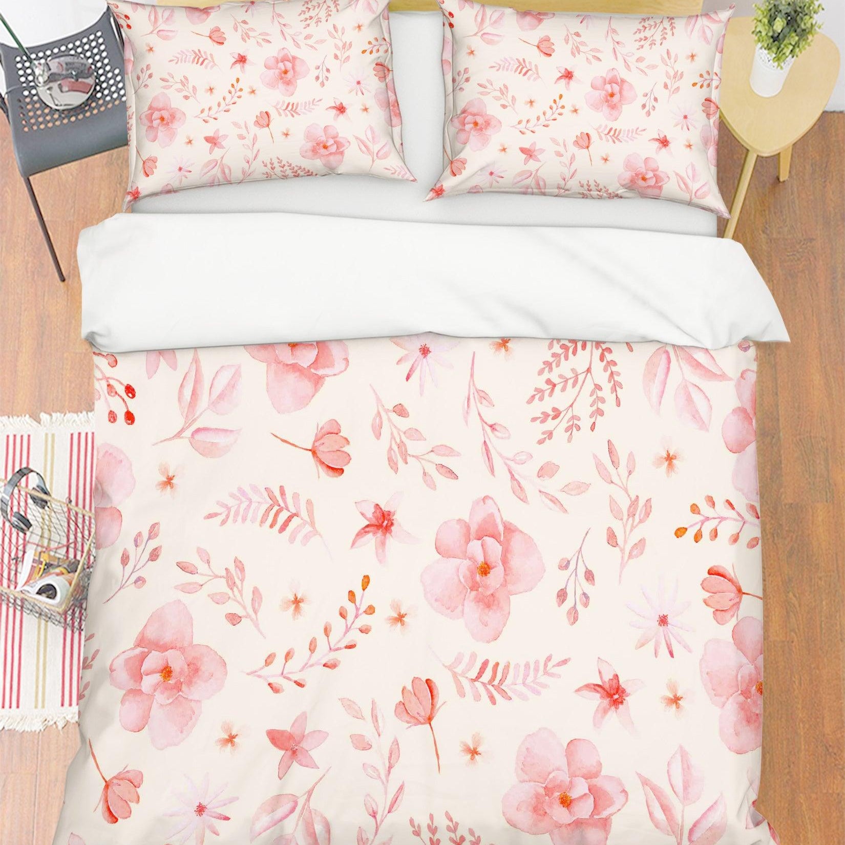 3D Watercolor Pink Floral Quilt Cover Set Bedding Set Pillowcases 26- Jess Art Decoration