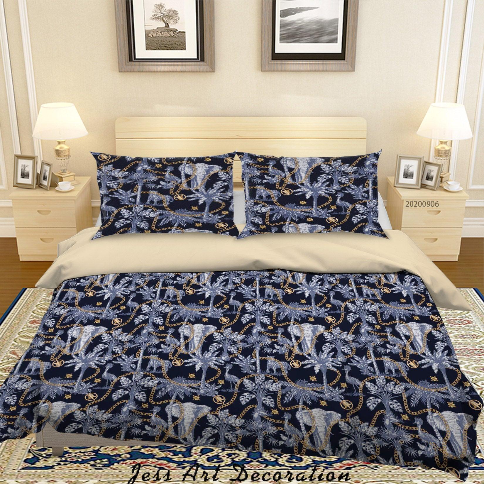 3D Vintage Tropical Leaves Elephant Pattern Quilt Cover Set Bedding Set Duvet Cover Pillowcases WJ 3663- Jess Art Decoration