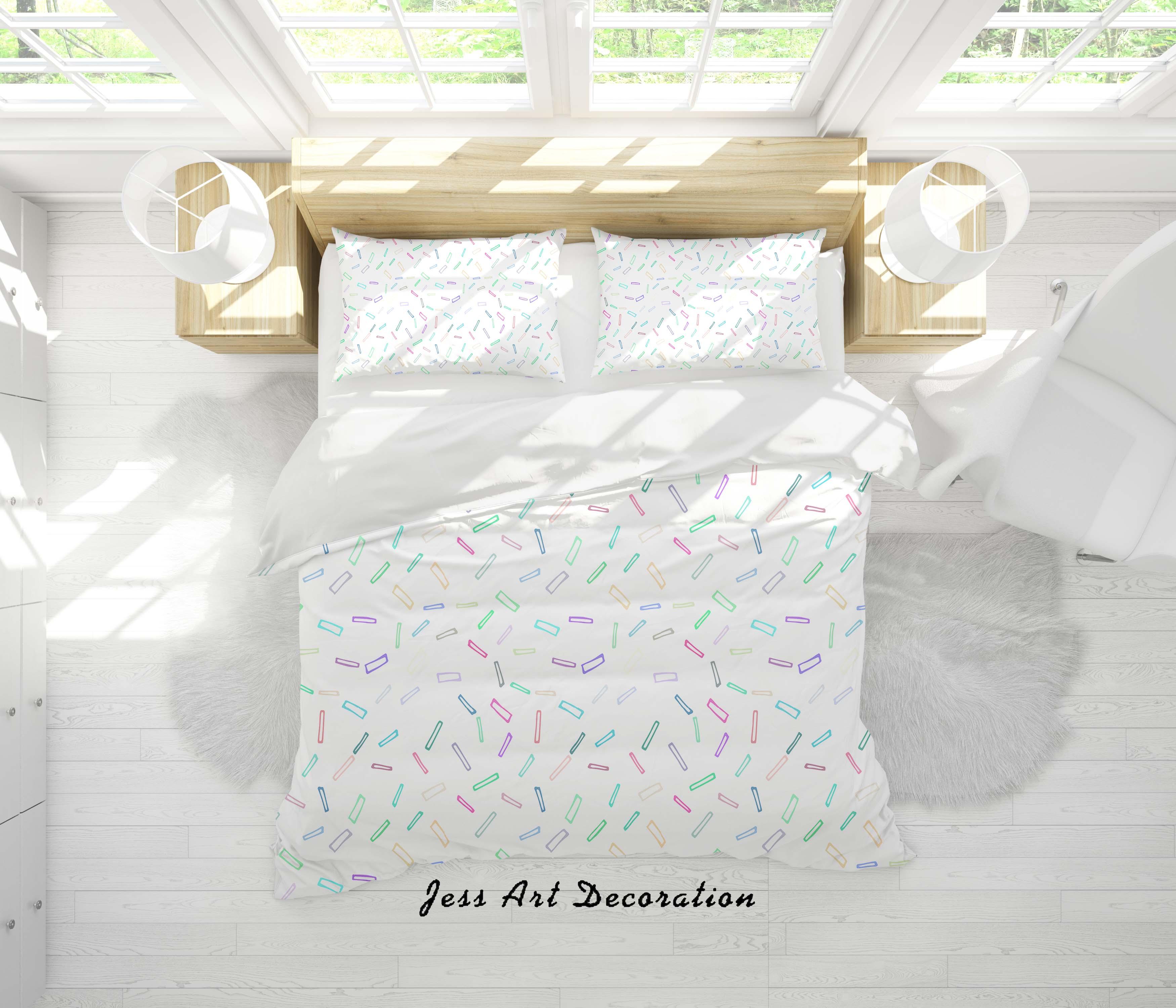 3D White Colorful Geometric Patterns Quilt Cover Set Bedding Set Duvet Cover Pillowcases SF67- Jess Art Decoration