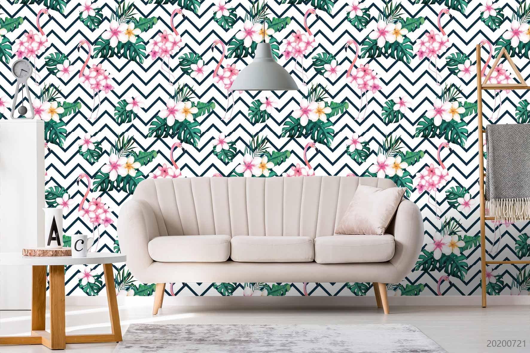 3D Geometric Floral Pink Flamingo Wall Mural Wallpaper LXL 425- Jess Art Decoration