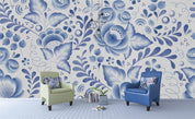 3D Blue Floral Leaves Wall Mural Wallpaper SF115- Jess Art Decoration