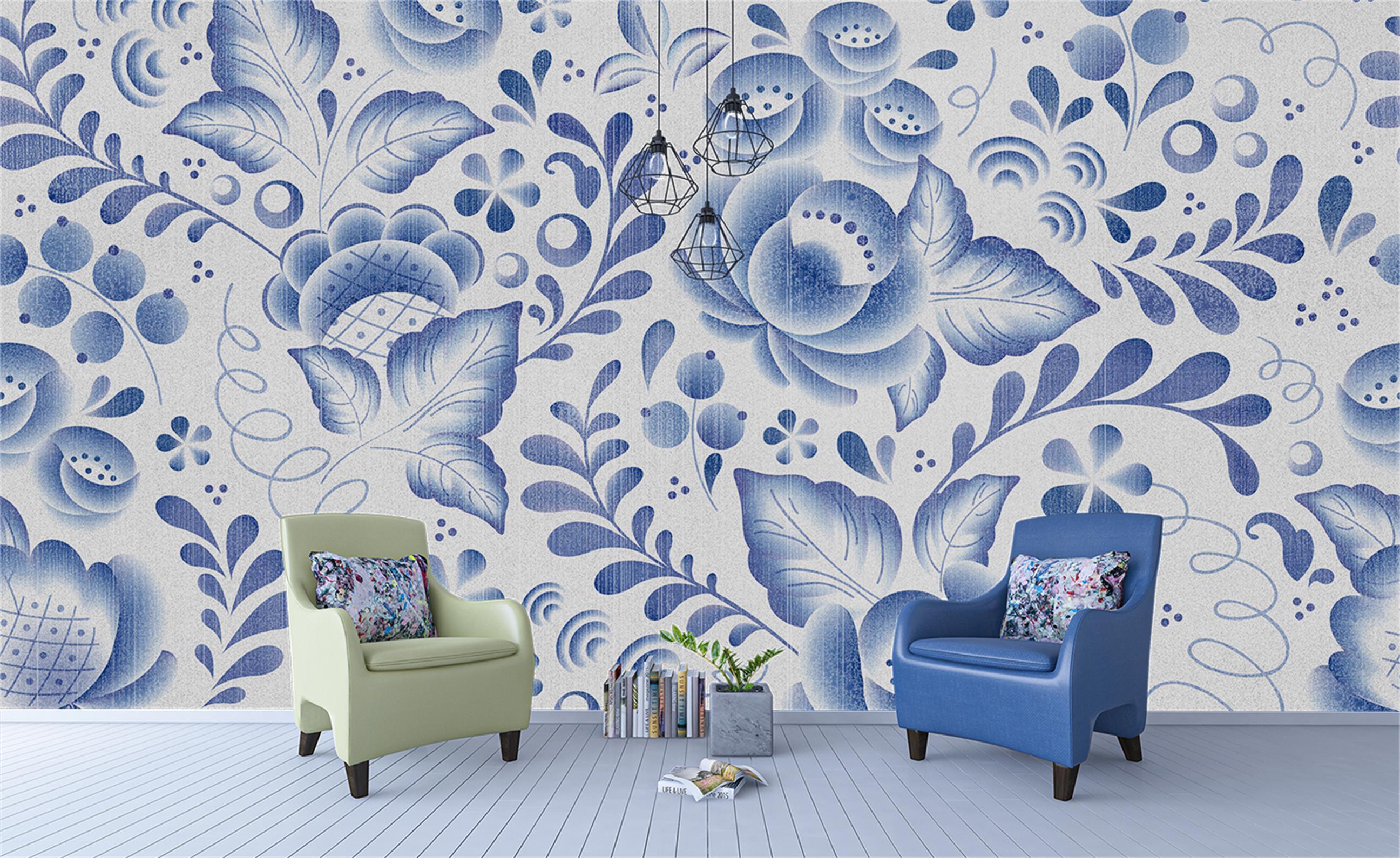 3D Blue Floral Leaves Wall Mural Wallpaper SF115- Jess Art Decoration