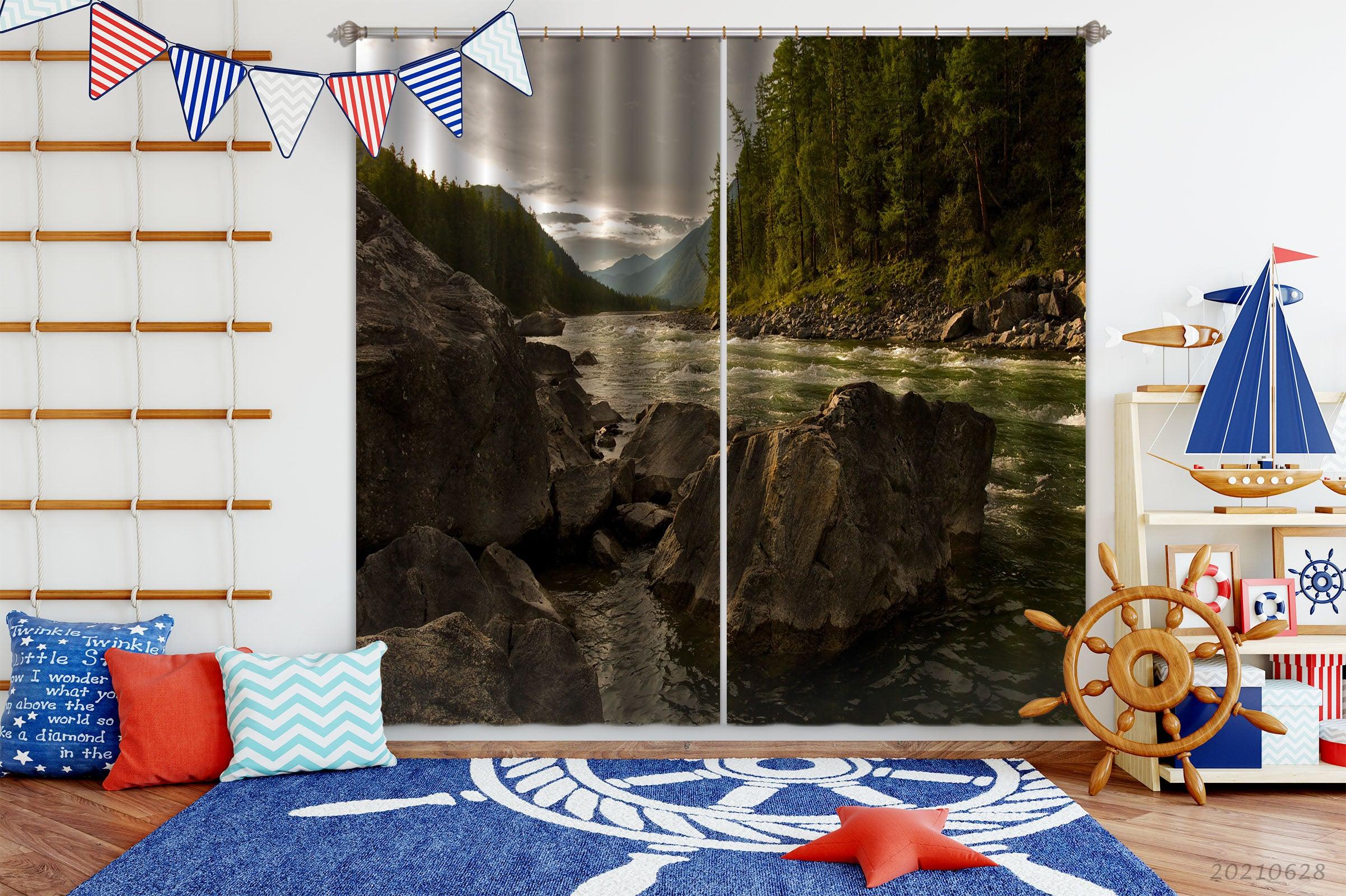 3D Mountain River Nature Landscape Curtains and Drapes LQH 144- Jess Art Decoration