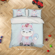 3D Blue Cartoon Cat Kitty Animal Quilt Cover Set Bedding Set Duvet Cover Pillowcases SF73- Jess Art Decoration