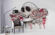 3D Skull Rose skull and rose gothic mural wall mural wallpaper for bedroom - view 2