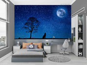 3D Animal Wolf Starry Sky Moon Blue Landscape Wall Mural Wallpaper LLL 1768- Jess Art Decoration