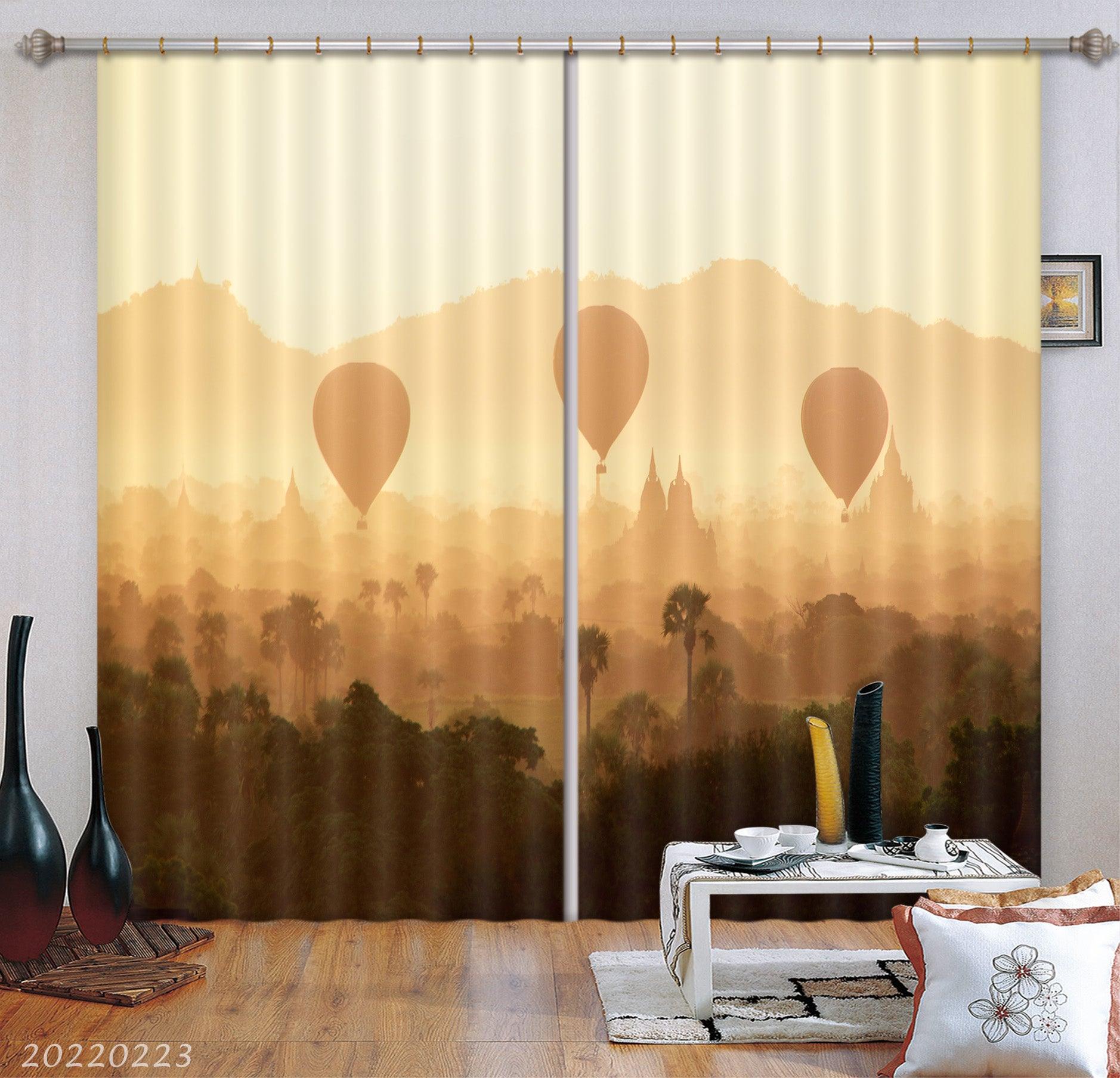 3D Woods Castle Hot Air Balloon Sand Scenery Curtains and Drapes GD 2782- Jess Art Decoration