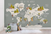 3D Cartoon Grey Forest World Map Wall Mural Wallpaper LQH 99- Jess Art Decoration