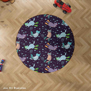 3D Cartoon Ocean Fish Diving Cat Kids Non-Slip Round Rug Mat 85- Jess Art Decoration