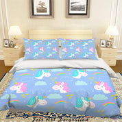 3D Cartoon Unicorn Blue Quilt Cover Set Bedding Set Pillowcases 20- Jess Art Decoration